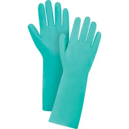 Unlined green nitrile gloves